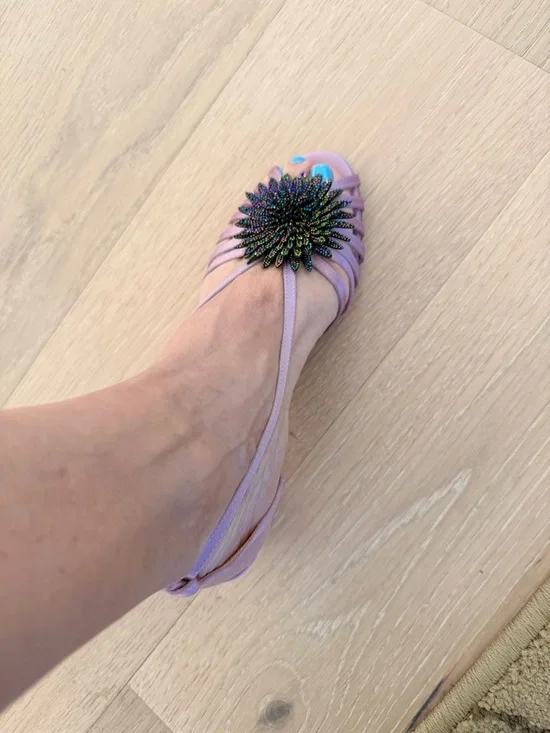 SJP Sarah Jessica Parker - Pink Beaded Floral Slingback Sandals - Picture 4 of 8